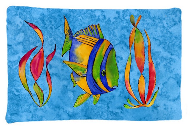 Troical Fish And Seaweed On Blue Fabric Standard Pillowcase