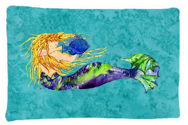 Blonde Mermaid On Teal Fabric Standard Pillowcase