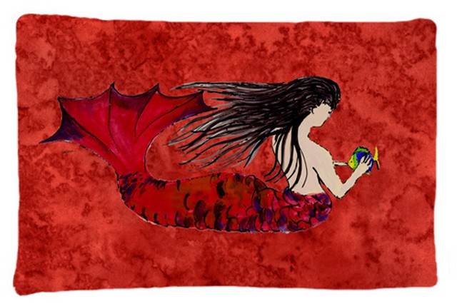 Black Haired Mermaid On Red Fabric Standard Pillowcase
