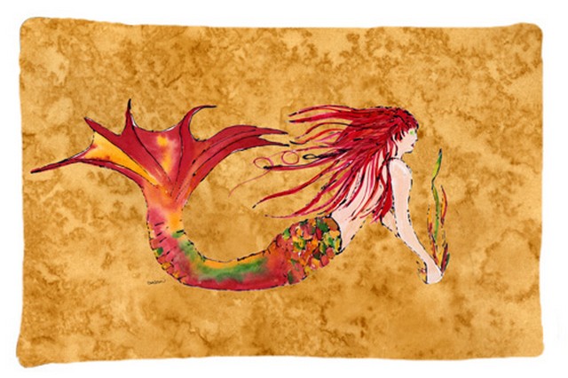 Ginger Red Headed Mermaid On Gold Fabric Standard Pillowcase