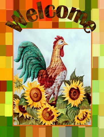 PJC1056GF Welcome Rooster Flag Garden Size