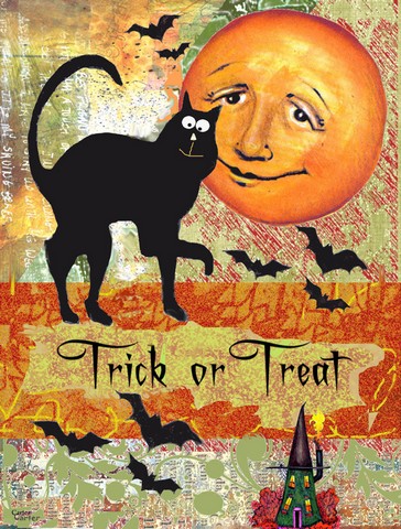 Trick & Treat Moon Halloween Flag Canvas House Size