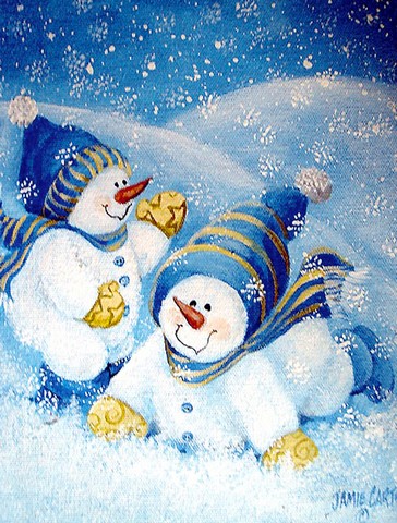 Snow Babies At Play Snowman Flag Canvas House Size