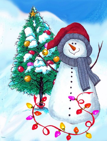 Trimming The Tree Snowman Flag Canvas House Size