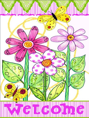 Flower Welcome Flag Canvas House Size