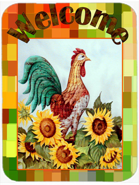 Welcome Rooster Glass Cutting Board, Large