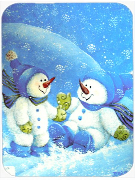 Blue Snow Baby Snowman Glass Cutting Board, Large