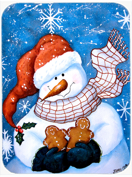 Gingerbread And Snowflake Snowman Glass Cutting Board, Large