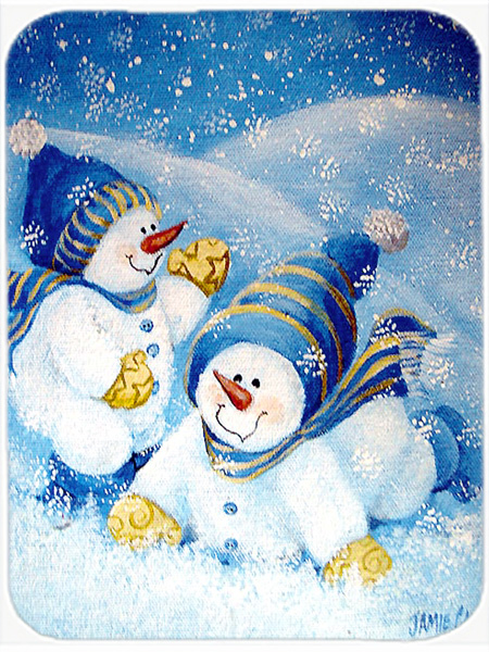 Snow Babies At Play Snowman Glass Cutting Board- Large