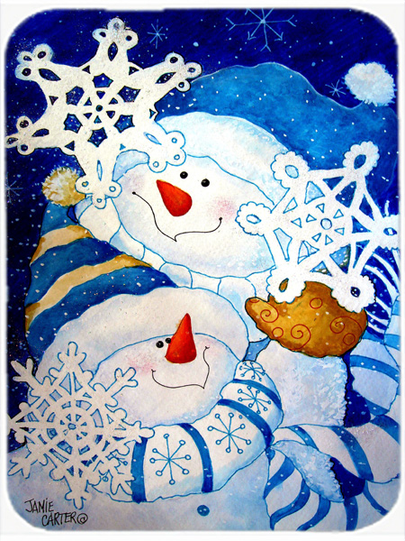 Snowflake Buddies Snowman Glass Cutting Board- Large