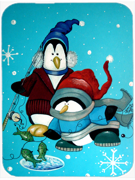 Somethins Fishy Christmas Penguin Glass Cutting Board- Large