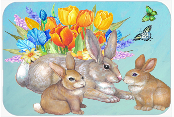 Bunny Family Easter Rabbit Glass Cutting Board- Large