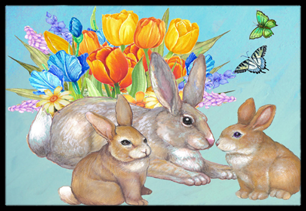 Bunny Family Easter Rabbit Indoor & Outdoor Mat- 18 x 27 in.