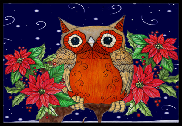 Whose Happy Holidays Owl Indoor & Outdoor Mat - 24 x 36 in.