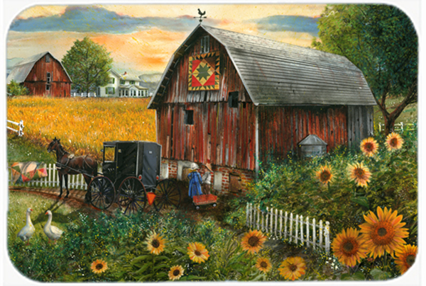 Sunflower Country Paradise Barn Glass Cutting Board- Large