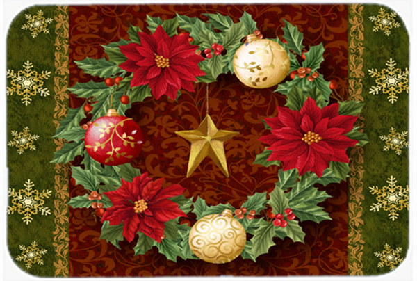 Holly Wreath With Christmas Ornaments Glass Cutting Board, Large