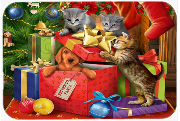 Kittens Return Puppy To Santa Claus Glass Cutting Board- Large