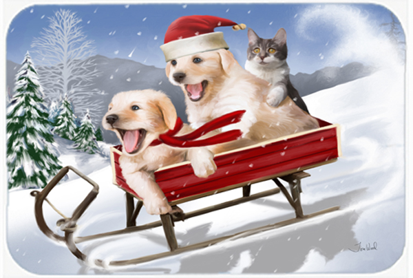 Dogs And Kitten In Sled Need For Speed Glass Cutting Board, Large