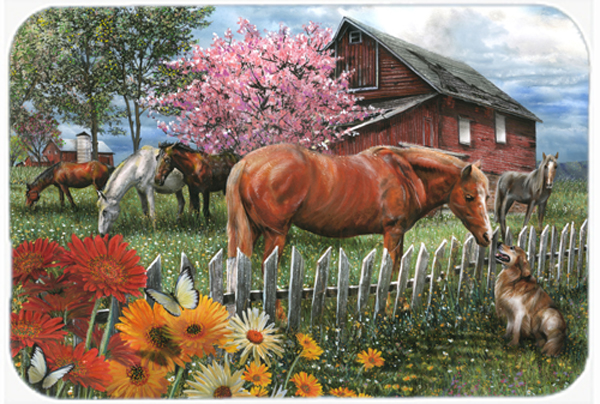 PTW2020LCB Horses Chatting With The Neighbors Glass Cutting Board- Large