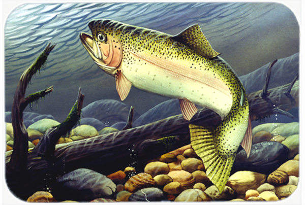 Picture of Carolines Treasures PTW2039LCB Rainbow Trout Glass Cutting Board- Large