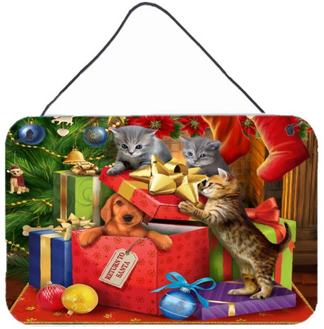 PTW2010DS812 Kittens Return Puppy To Santa Claus Wall and Door Hanging Prints -  Carolines Treasures
