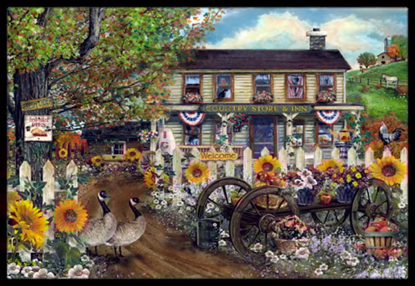 PTW2016MAT Sunflowers And The Old Country Store Indoor & Outdoor Mat- 18 x 27 in -  Carolines Treasures