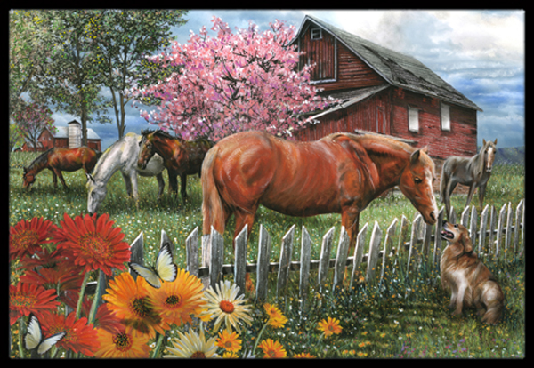 PTW2020JMAT Horses Chatting With The Neighbors Indoor & Outdoor Mat- 24 x 36 in.
