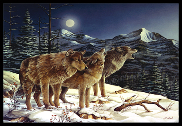Wolf Wolves Crying At The Moon Indoor & Outdoor Mat- 24 x 36 in.