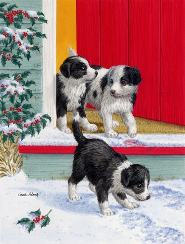 Christmas Border Collie Pups Flag Garden Size
