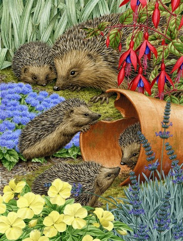 Hedgehogs In The Flower Pot Flag Garden Size