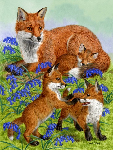 Fox Family Flag Garden Size