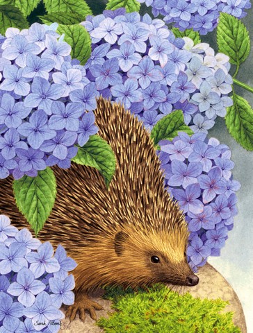 Hedgehog & Hydrangea Flag Canvas House Size
