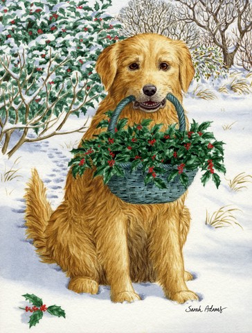 Yellow Labrador & Holly Flag Canvas House Size