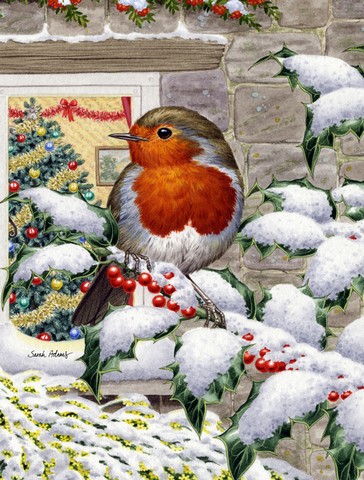 European Robin At The Window Flag Canvas House Size