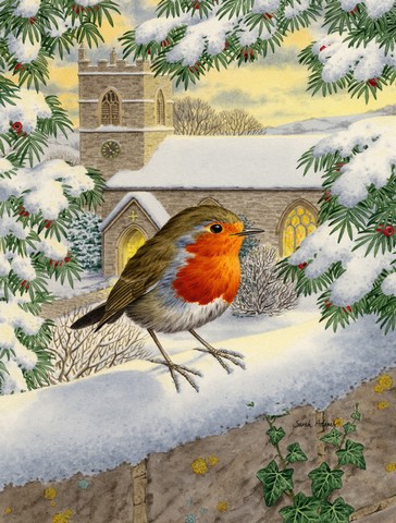 European Robin Waiting Flag Canvas House Size