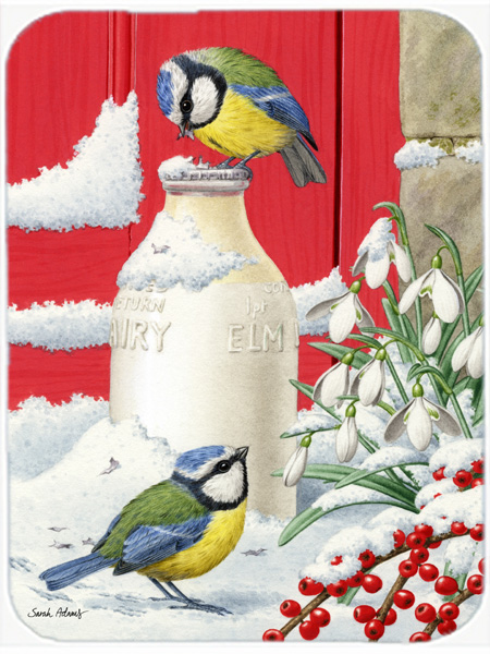 Picture of Carolines Treasures ASA2003LCB Eurasian Blue Tits Birds & Milk Bottles Glass Cutting Board- Large