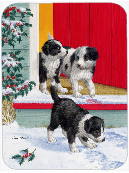 Picture of Carolines Treasures ASA2078LCB Christmas Border Collie Pups Glass Cutting Board- Large
