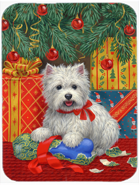 Picture of Carolines Treasures ASA2080LCB Westie Christmas Packages Glass Cutting Board- Large