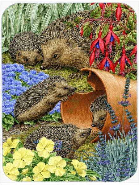 Picture of Carolines Treasures ASA2087LCB Hedgehogs In The Flower Pot Glass Cutting Board- Large