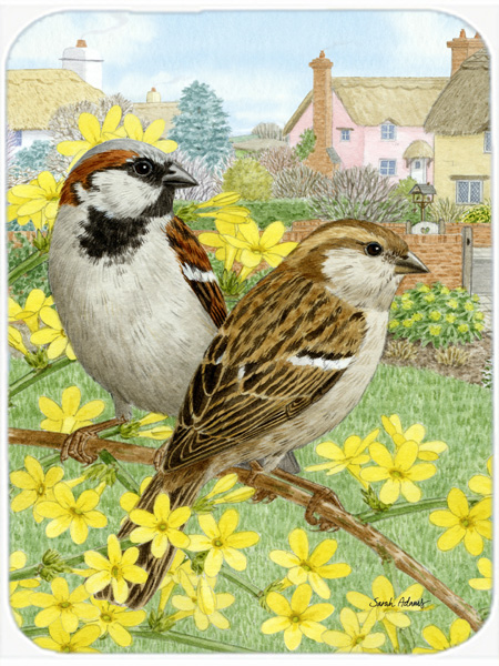 Picture of Carolines Treasures ASA2091LCB House Sparrows Glass Cutting Board- Large