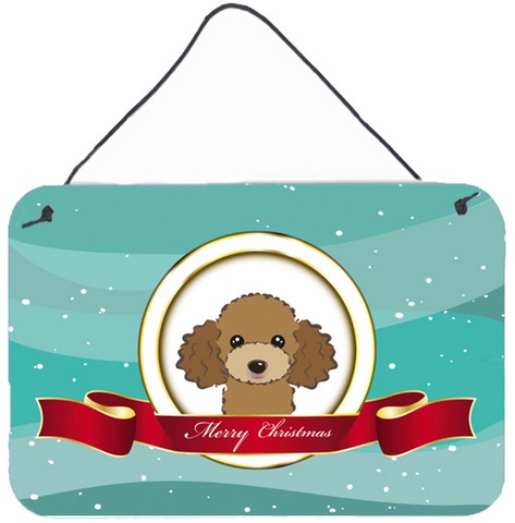 Chocolate Brown Poodle Merry Christmas Wall and Door Hanging Prints