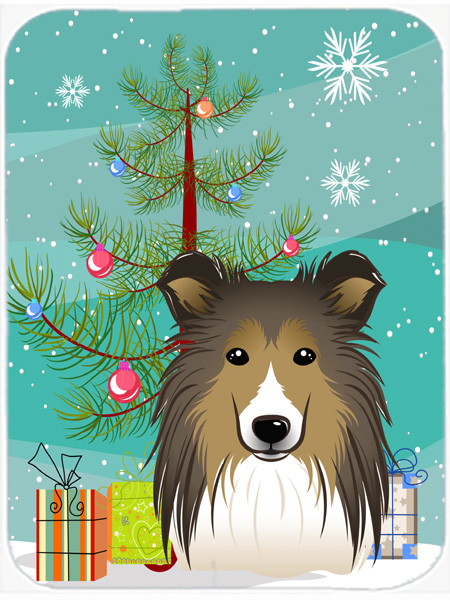 Picture of Carolines Treasures BB1614LCB Christmas Tree And Sheltie Glass Cutting Board- Large