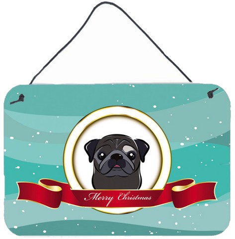 Black Pug Merry Christmas Wall and Door Hanging Prints