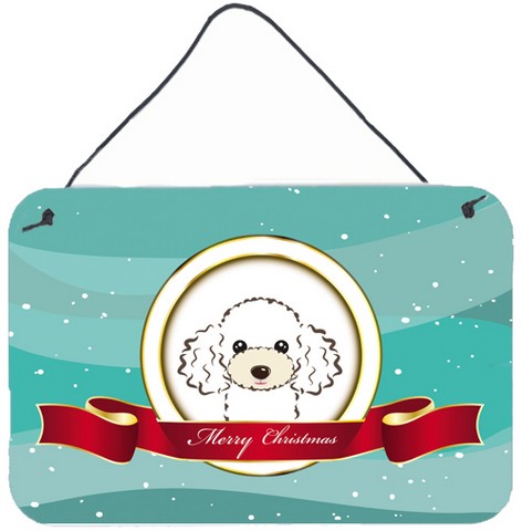 White Poodle Merry Christmas Wall and Door Hanging Prints