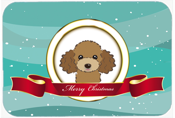 Picture of Carolines Treasures BB1566LCB Chocolate Brown Poodle Merry Christmas Glass Cutting Board- Large