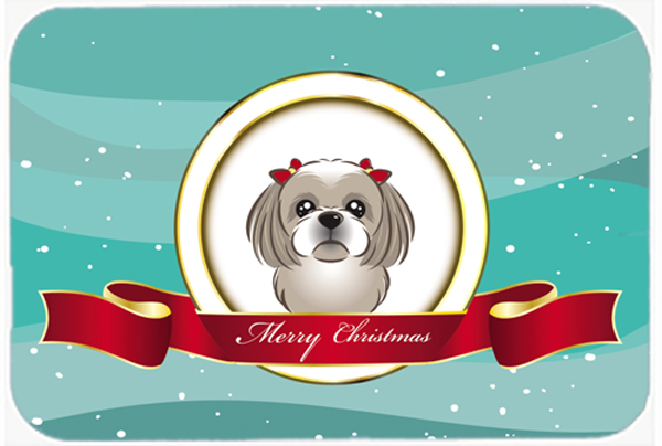 Picture of Carolines Treasures BB1560LCB Gray Silver Shih Tzu Merry Christmas Glass Cutting Board- Large