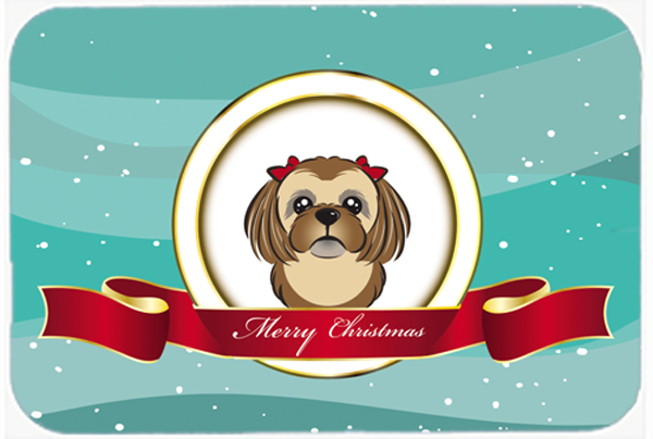 Picture of Carolines Treasures BB1559LCB Chocolate Brown Shih Tzu Merry Christmas Glass Cutting Board- Large