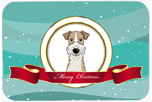 Picture of Carolines Treasures BB1557LCB Wire Haired Fox Terrier Merry Christmas Glass Cutting Board- Large