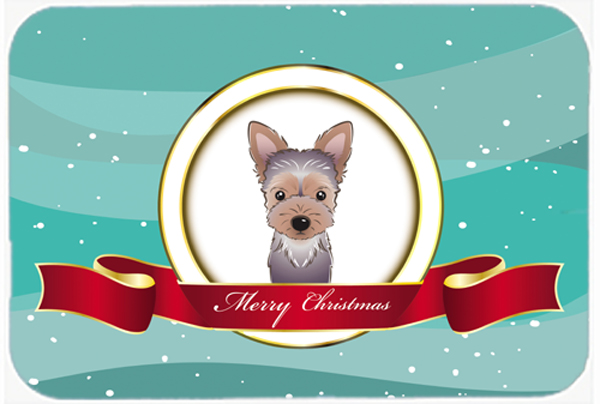 Picture of Carolines Treasures BB1542LCB Yorkie Puppy Merry Christmas Glass Cutting Board- Large