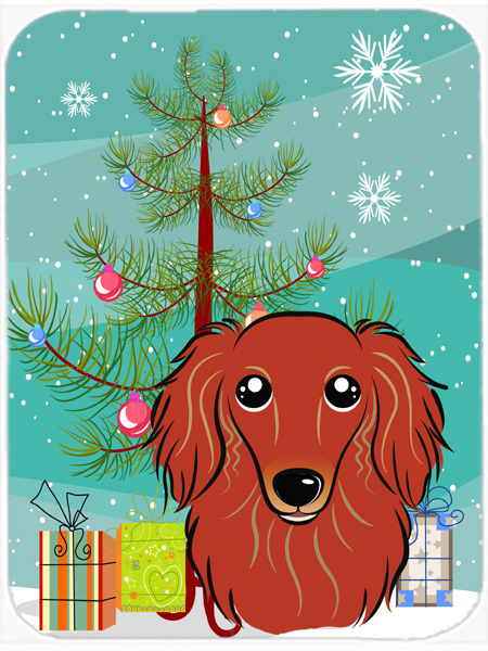 Christmas Tree And Longhair Red Dachshund Mouse Pad, Hot Pad & Trivet